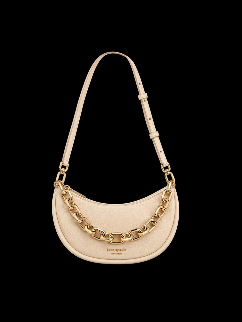 kate spade Cream Leather Crescent Shoulder Bag with Gold Chain